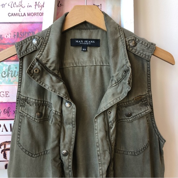 Max Jeans Military Green Utility Vest Tencel Women's Size XS Granolacore - Picture 2 of 8